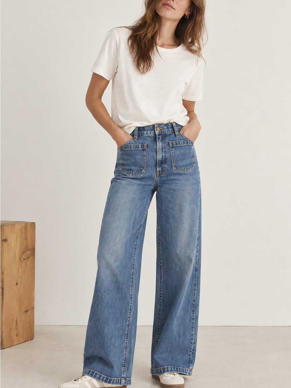 Madewell The Perfect Vintage Wide-Leg Jeans Dierdre Wash 100% Cotton Size 25